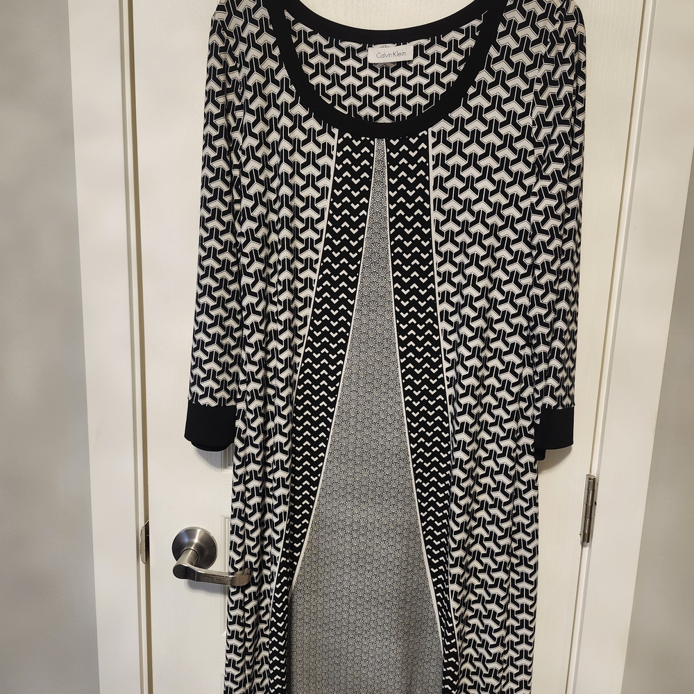 Calvin Klein Black and White Patterned Dress